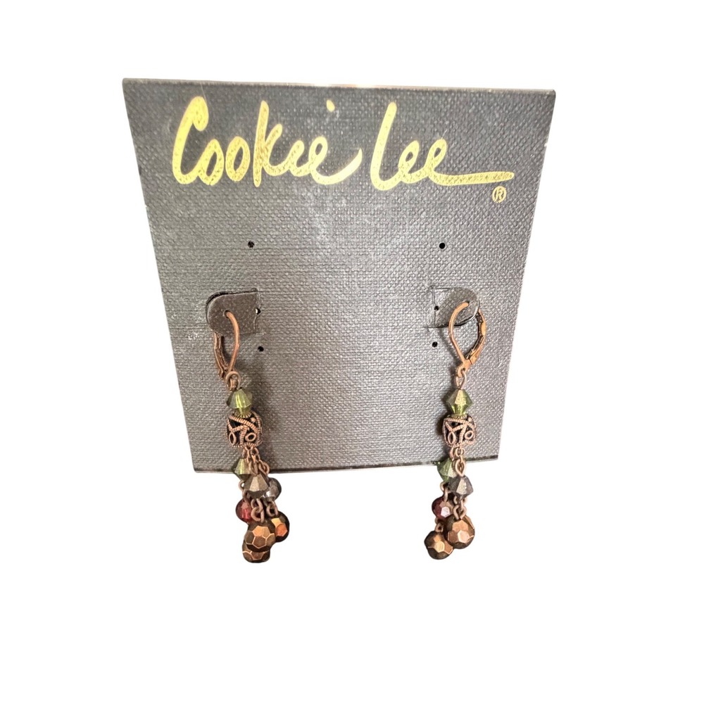 Vintage Cookie Lee Faceted Glass Dangle Earrings Copper Tone Boho Lever Back